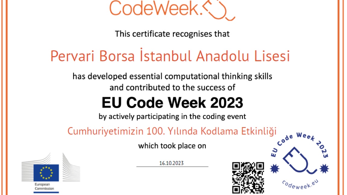 Code Week (Kod Haftası) Etkinlik Sertifikalarımız